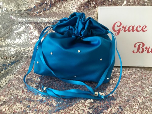 TÜRKIS SATIN DOLLY TASCHE BRAUT BRAUTJUNGFER BLUMENMÄDCHEN **gratis Muster** - Bild 6 von 26
