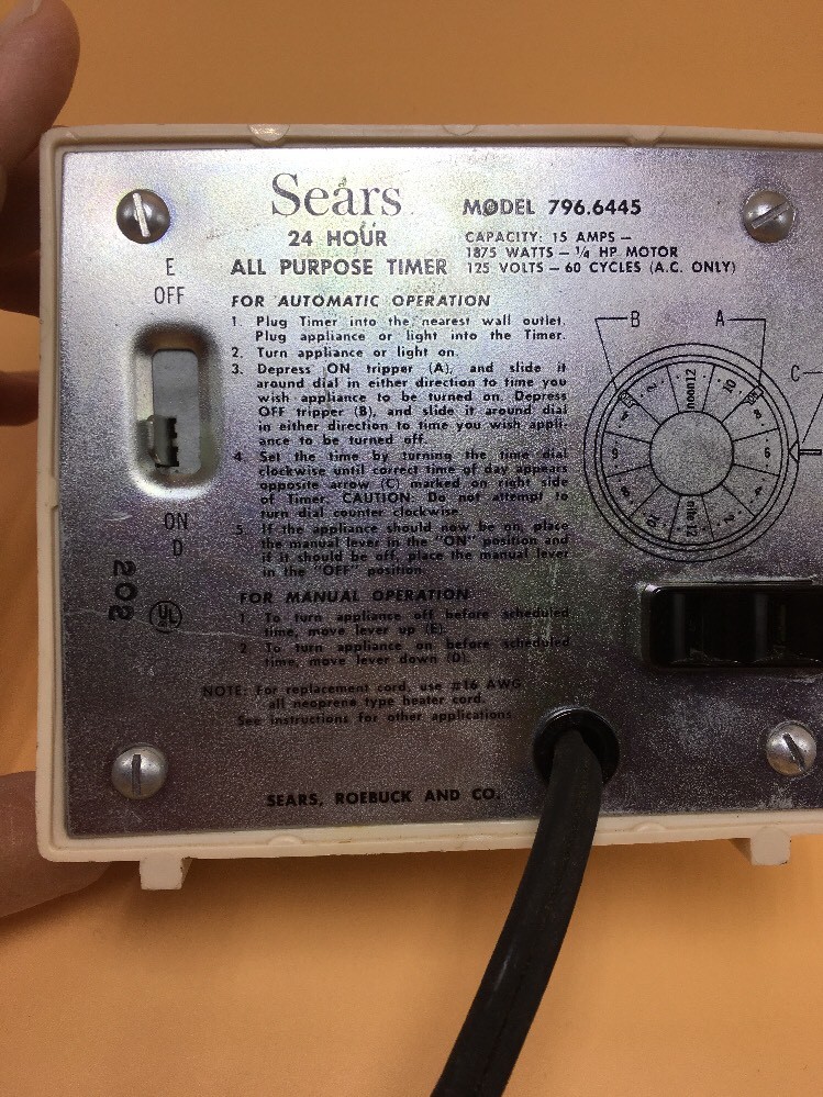 Vintage 1970's Sears Kenmore model 796.6445 24 hour all purpose timer ...