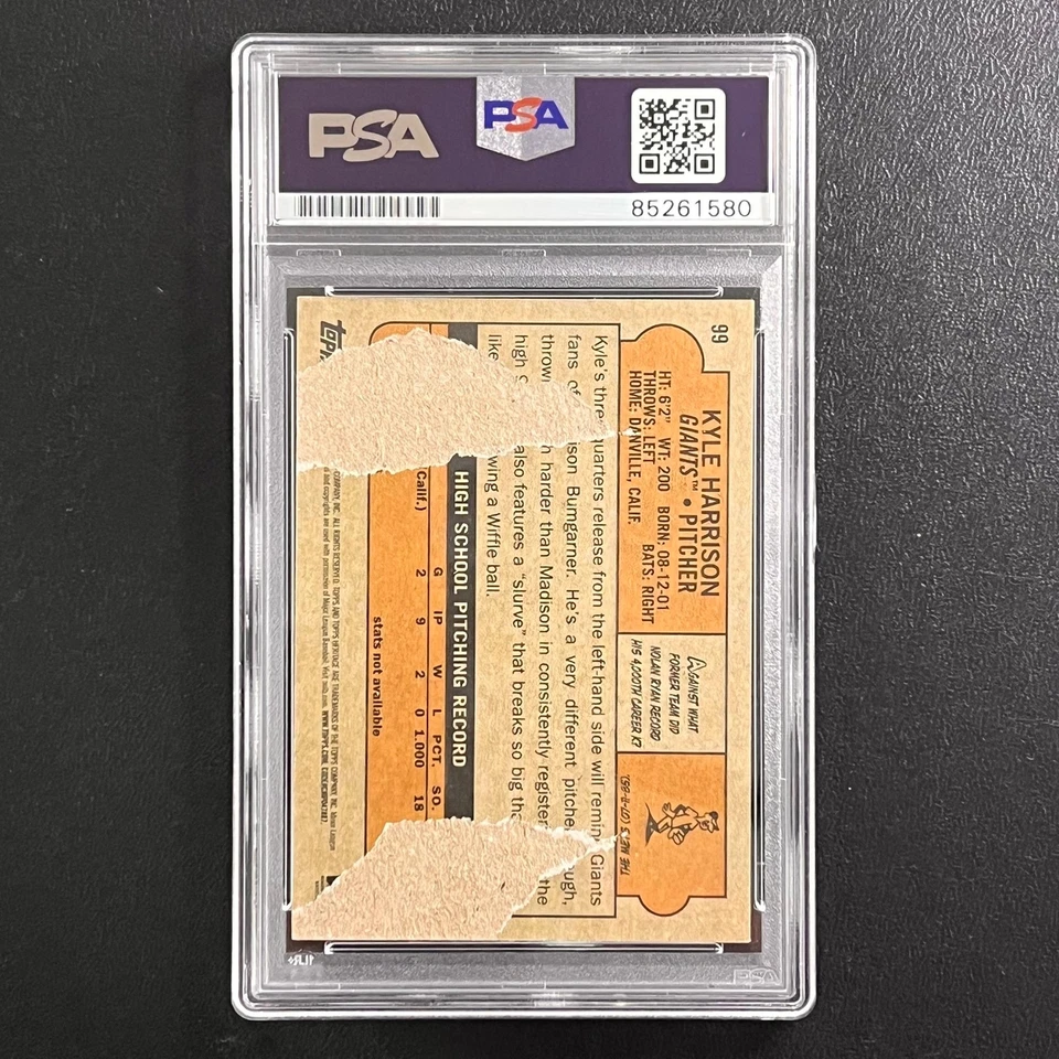 2020 Topps Heritage #99 Kyle Harrison signed card PSA AUTO 10 Slabbed Giants RC - Image 2 of 2