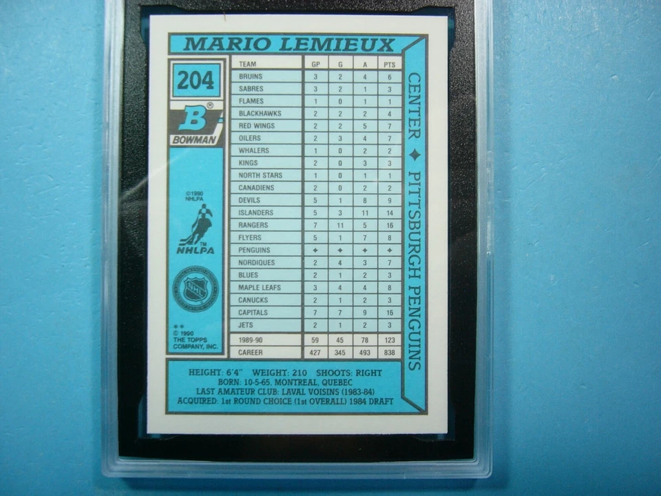 Tarjeta de hockey Bowman Tiffany NHL 1990/91 #204 MARIO LEMIEUX KSA 10 gemas como nueva 90/91 Foto 4 de 4