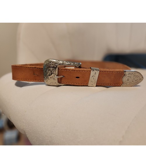 Vintage leichter Leder Western Gürtel Pferdekopf Schnalle silberne Spitze 34" Rodeo Coastal