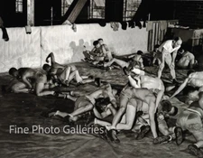 1942 U.S. NAVY Aviation Semi Nude Men Air Cadet Wrestling Iowa School WWII Photo