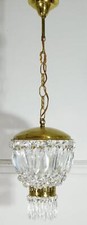 Petite Vintage Belgian Brass and Crystal Bag Chandelier