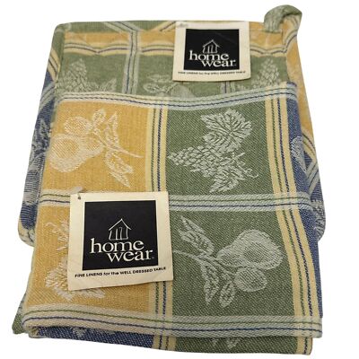 French Country Dish Towel and Potholder Cotton Tapestry Yellow Blue Green Cotton
