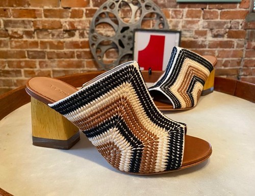 Bernardo Natural Embroidered Block Heel 