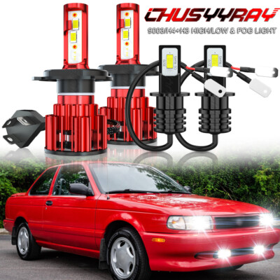 SENTRA 赤色 LEDライト 強度1000kg For Nissan Sentra 1993-1994 4pc Combo LED Headlight High Low + Fog