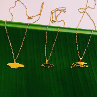 Jamaica Map Pendant Necklace - Gold (3 Designs)- Stainless Steel
