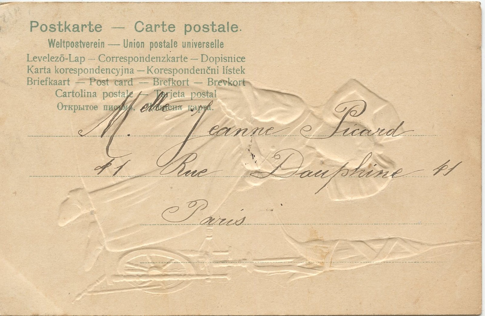 POSTCARD / CARTE POSTALE / COSTUME ALSACIEN / ELSÄSSER TRACHT / GAUFREE ...