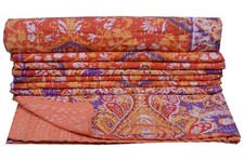 Indian Paisley Print Cotton Handmade Kantha Quilt Single Throw Blanket Bedspread