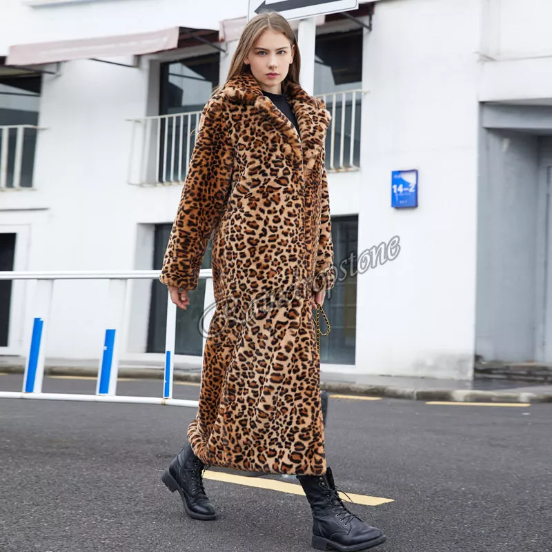 ZADORIN High Street Leopard Print Long Faux Fur Coat Fluffy Jacket for  Women Winter Faux Rabbit Fur Trench Coat Plush Jackets