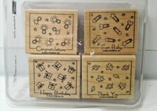 New 2004 Stampin' Up Wood Mount Rubber Stamp Set Fabulous Four