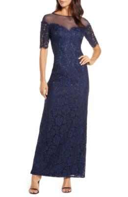 eliza j illusion top lace evening gown