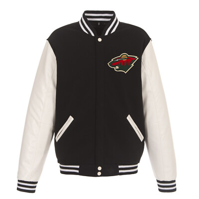 NHL Minnesota Wild Reversible Fleece Jacket PVC Sleeves 2 Front Logos Black