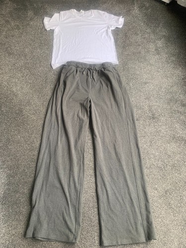 WOMENS OUTFIT COORD TOP AND GREY WIDE LEG JOGGERS TROUSERS 10-12.