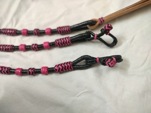 Hand Braided Rawhide Show Romel Romal Reins Horse tack Black and Pink Ranch Free - Picture 6 of 7