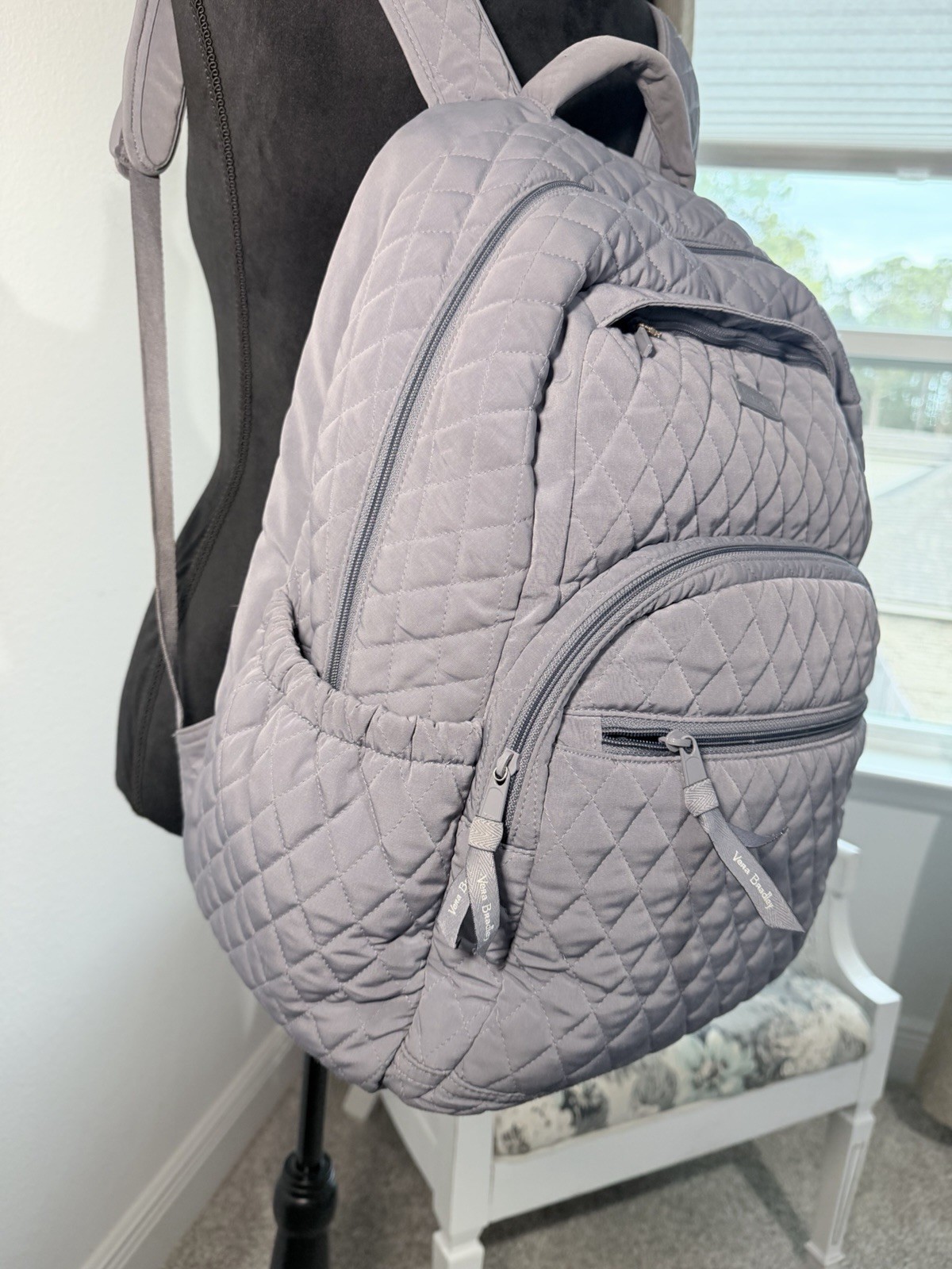 Vera Bradley Quilted Backpack Solid Gray Travel S… - image 5