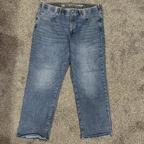 Lee Extreme Motion MVP Jeans Mens 44x30 Blue Denim Relaxed Fit Straight Leg