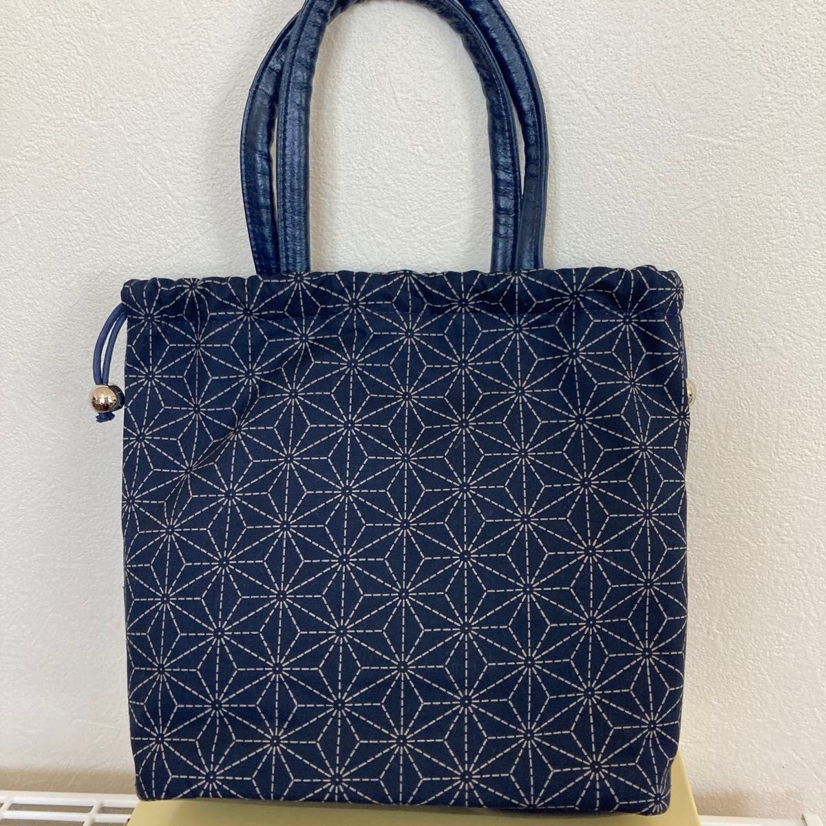 Drawstring bag hemp leaf pattern navy - image 4