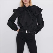 Zara Women s Black Poplin Blouse Smocked Big ...