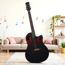Solid Spruce Top 41-Inch Acoustic Beginner Guitar Set - Roundback Black Cutaway