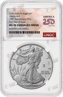 1776 2026 W Burnished $1 American Silver Eagle NGC MS70 ENHANCED Privy Presale