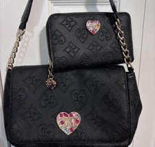 Juicy Couture Black Bag With Matching Wallet Bejeweled Heart