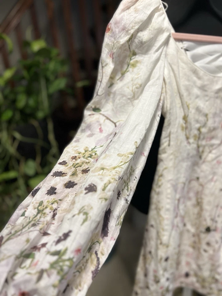 Zimmermann Linen Floral Lace-Up Back Dress – Romantic Puff Sleeve Midi, - Image 4 of 4