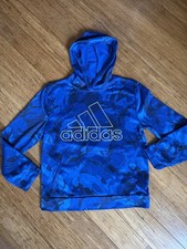 Adidas Youth Large 14/16 Hoodie Blue Camo Pullover Sweatshirt Athletic Kids