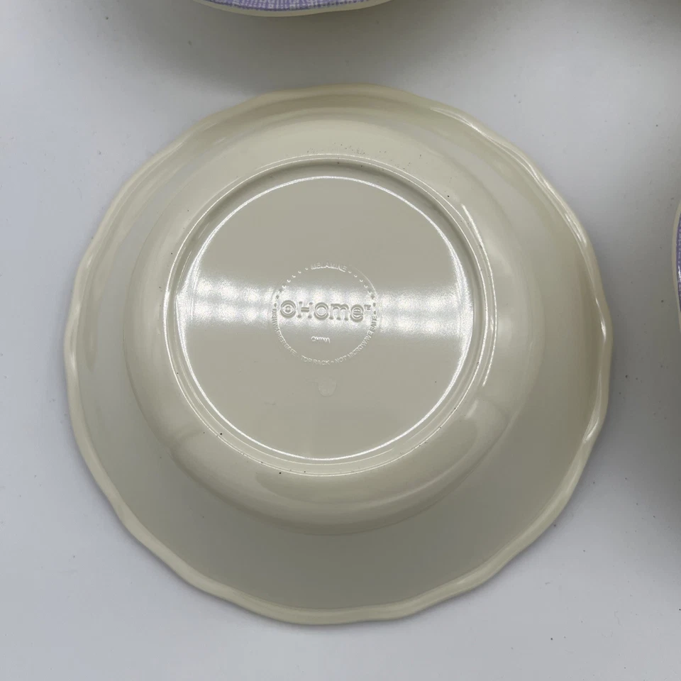 Target Home Cuencos de Melamina Púrpura Blanco Cuadros ~ Fondo Beige ~ Juego de 5 ~ Usados en Excelente Condición Foto 3 de 4