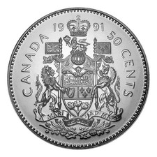 Canada 1991 50 Cent Coat of Arms Half Dollar Coin Brilliant Uncirculated