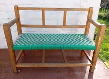 Vintage Wooden Frame Woven Top Green Possible Childs Dolls Bench Seat 29.5 X 22