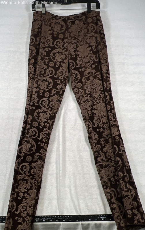 L'Ivore Women's Brown Floral Damask Brocade Straight Leg Trousers