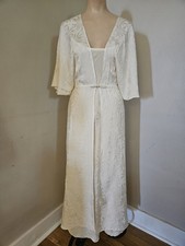 Vintage Peignoir Nightgown And Robe Set Lace Bridal Ivory Silk Brocade