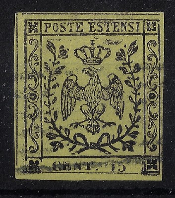 1852 ASI Modena and Reggio 15 cent Saxon yellow 3 used
