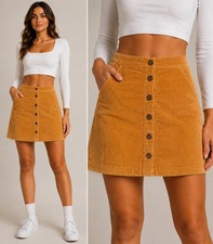 J.CREW Women's Brown Corduroy Button Front A-Line Mini Skirt Pockets 6