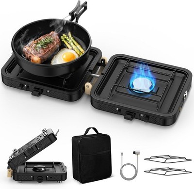 Camp Stove Propane, 2 Burner Folding Propane Camping Stove with Carrying Bag, Ad