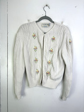 Vintage Sweater Womens Medium Button Up Cardigan 3D Flowers Cottagecore Granny