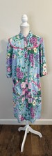 Models Coat VTG Blue Floral Collared Snap Button House Coat Pink Trim Pockets OS
