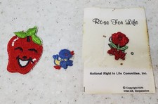 Vintage 1970s Embroidered Patches Lot   Apple, Bird  Rose For Life   Retro...