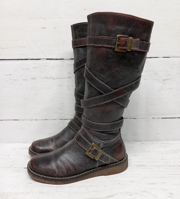Braune halbhohe Lederstiefel im Wikinger-Stil Damen UK-Größe 4 (EU37)