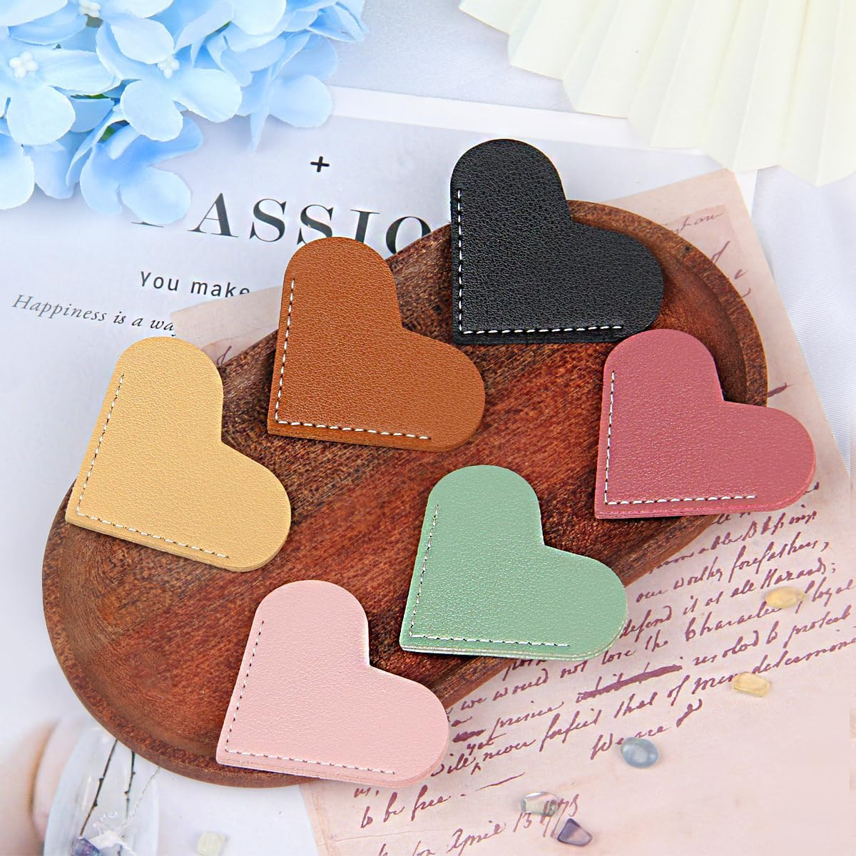 6Pcs Leather Heart Bookmarks for Reading Women, Cute Corner Page Book Marks f...