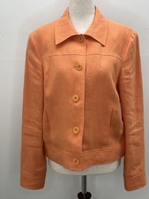 Talbots Irish Linen Orange Button Front Lined Crop Jacket Blazer Size 8