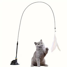 Interactive Cat Wand Toy with Suction Cup, Feather Teaser Set for Cats