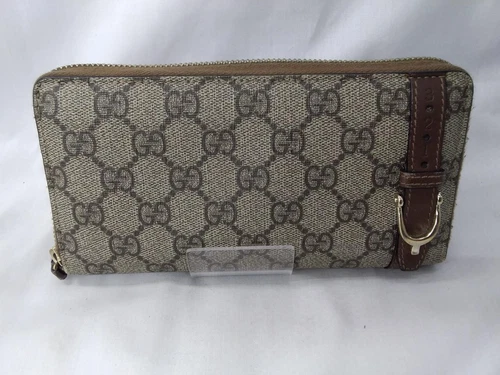 Portefeuille long GUCCI GG Supreme zippé 7,4 pouces beige