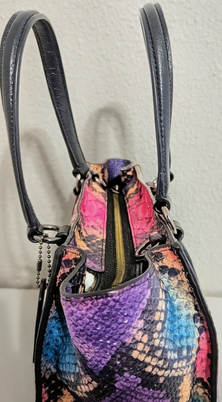 Coach Pink Python Snake Print Satchel Double Hand… - image 4