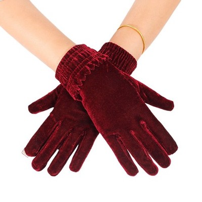 Damen Samt Handschuhe Winter Warm Weich Elegant Freizeit Wrist Teeparty Elastic