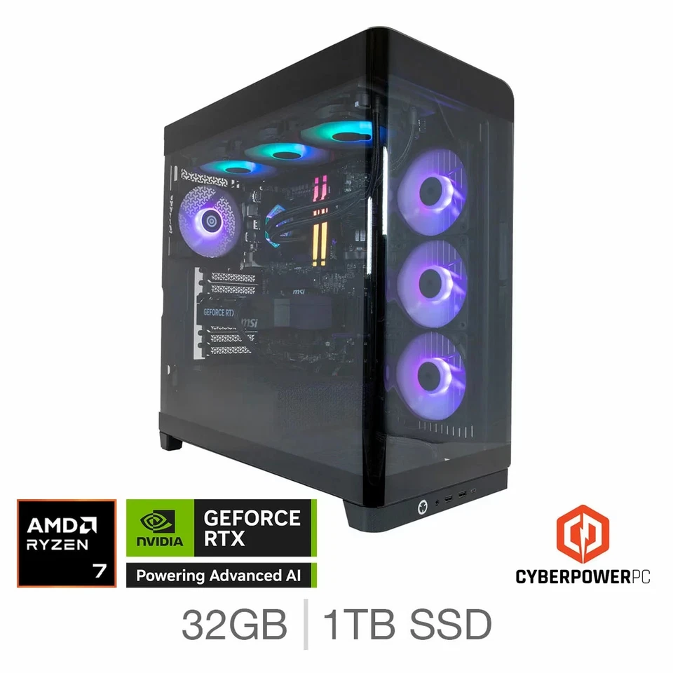 CyberPower AMD Ryzen 7 32GB RAM 1TB SSD NVIDIA GeForce RTX 5070 Gaming Desktop - Image 2 of 4