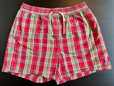 Vintage Polo Ralph Lauren Pony Plaid Swim Shorts Men's Medium Red Green Preppy