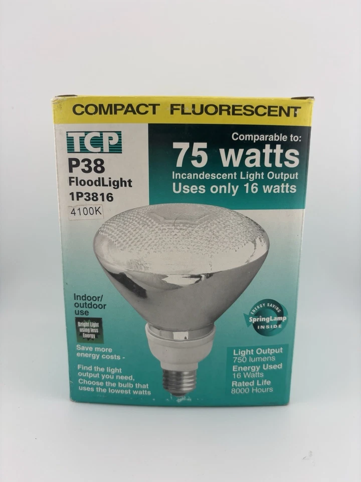 ⚡️1 Lot⚡️ TCP Compact Fluorescent Floodlight 1P3816 120V 16W 750 Lumen 8000 Hrs - Image 2 of 4