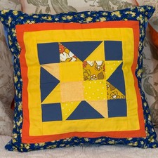 Handmade Star Pillow Case Yello  Blue 17.5 x 17.5 in. Cottagecore Farmhouse Dec